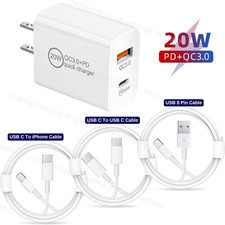 Dual Port Fast Charger Block For iPhone Cable Lot PD USB C Adapter QC USB A Cube