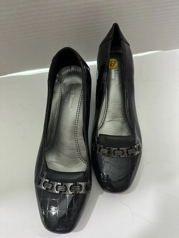 Mocasín Pierre Dumas negro vintage imitación piel de cocodrilo tacones para mujer talla 6,5 Foto 3 de 4