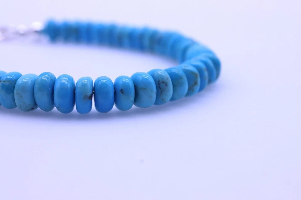 6mm Blue Kingman Arizona Natural Turquoise Beaded Rondelle Bracelet with Clasp - Image 4 of 4