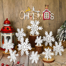 20 Pieces Christmas Wooden Snowflake Decoration Winter Snowflake Signs 3D White