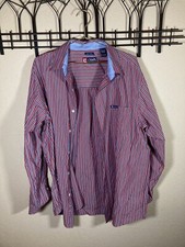 Chaps Men’s XL Long Sleeve Button Up Red/ White Stripped Casual Dress Shirt