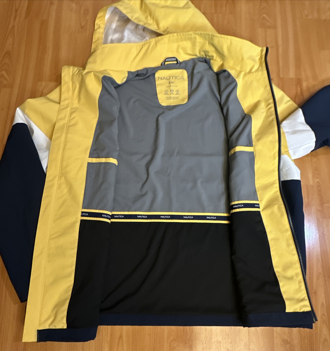 Nautica 2XL Mens Full Zip Hooded Rain Jacket Sailing Classic
