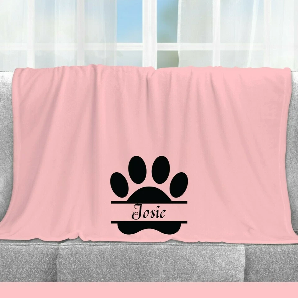 Manta polar para perro, personalizada/personalizada, estampado de patas, nombre, rosa, azul, gris Foto 4 de 4