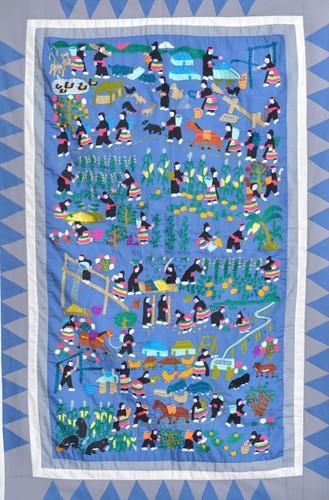 GROSSER ANTIKER / VINTAGE CHINESISCHER THAILÄNDISCHER BLAUER HMONG STICKEREI GOBELIN - Bild 4 von 8