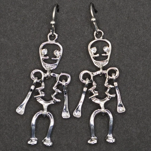 Skeleton Silver Tone Earrings Costume Jewelry