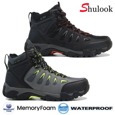 MENS WATERPROOF WALKING HIKING BOOTS MEMORY FOAM RUNNING ANKLE