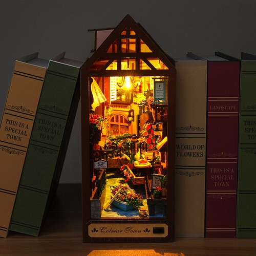 DIY 3d Wooden Puzzle Book Nook Shelf Insert Kit Miniature Fairy Tale Decor LED - 第 10/20 張圖片