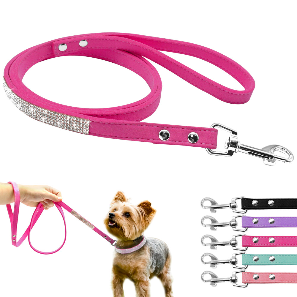 Bling Rhinestone Dog Leash - Soft Suede Style Leash For Small Dogs Like Chihuahuas
