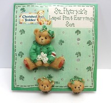Cherished Teddies St. Patricks Pin and CLIP Earrings 1995 903132