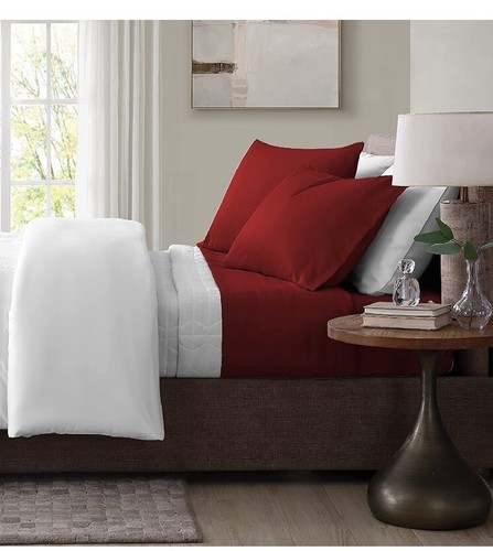 4 Piece Set Hotel Luxury Bed Sheets Extra Soft Deep Pockets Easy-Fit Full Red - Picture 3 of 3