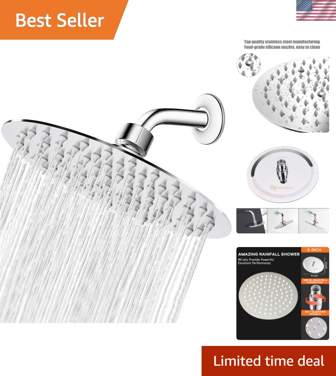Rain Shower Head, Ultra-Thin Design-Pressure Boosting, Awesome Some Experienc...