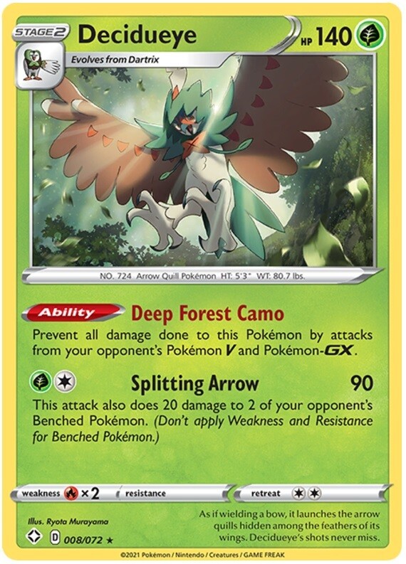 1x Decidueye - 008/072 - Holo Rare - Shining Fates - Near Mint - Pokemon!
