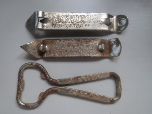 3 VINTAGE BOTTLE OPENERS (CHURCH KEYS) BUD, LUCKY LAGER, SCHMIDTS