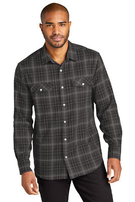 mens ombre dress shirt Port Authority W672 Long Sleeve Ombre Plaid Shirt