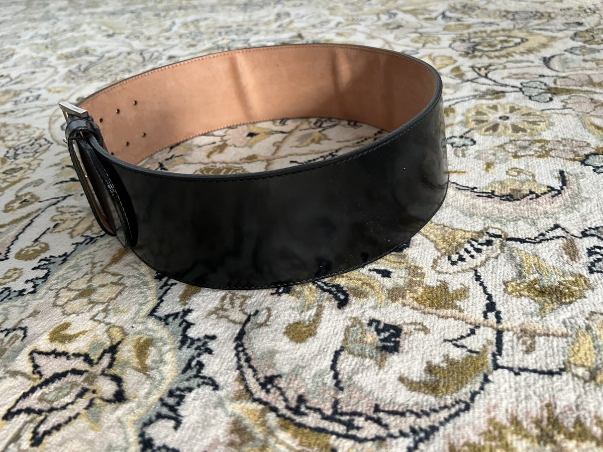 Furla Black Leather Belt with Silver Buckle Furla Patent Leather Black Wide Black Belt Silver Buckle S  main image 2
