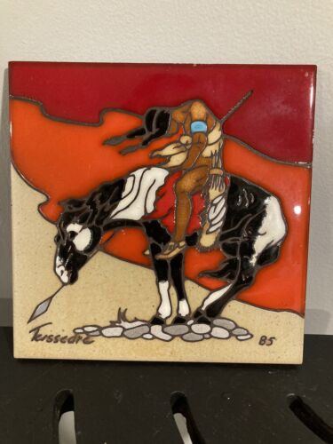 TEISSEDRE Designs American Indian On Horse HandCrafted Trivet Tile Coaster Wall - 第 1/6 張圖片
