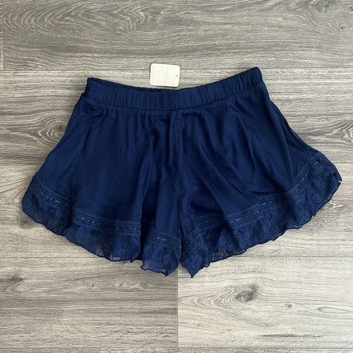 Intimately FREE PEOPLE Morning Breeze Shorts Small Navy Satin Lace Flowy Lounge - Picture 6 of 12