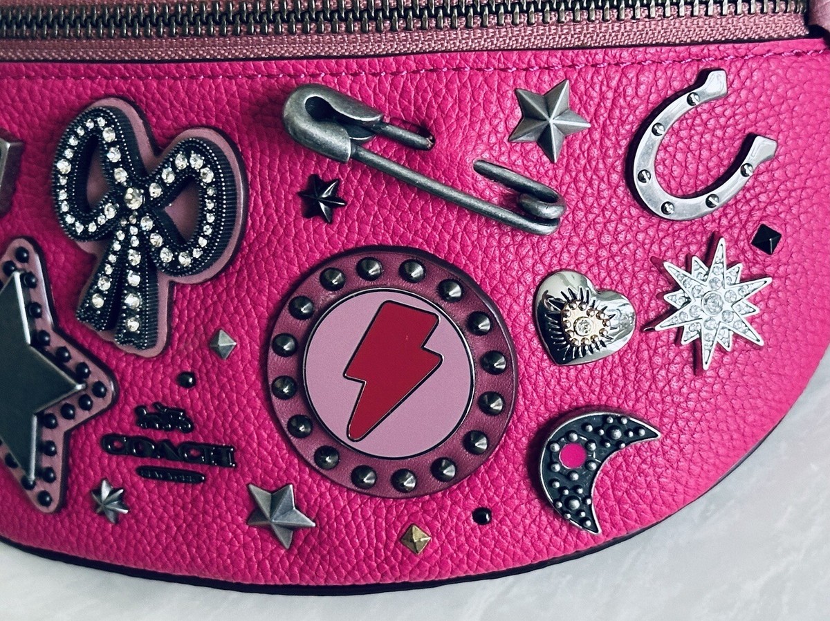 NEW COACH SOUVENIR PINS HOT PINK LEATHER/SIG CANVAS BELT BAG 78003