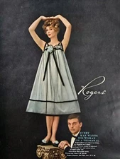 1958 Women's Rogers blue chantilly lace nylon velvet gown lingerie vintage ad