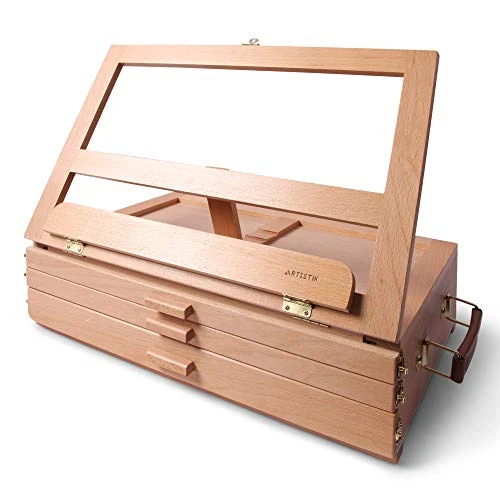 Wood Desk Table Easel Handcrafted Beechwood Desktop Easel Wooden Art Box for