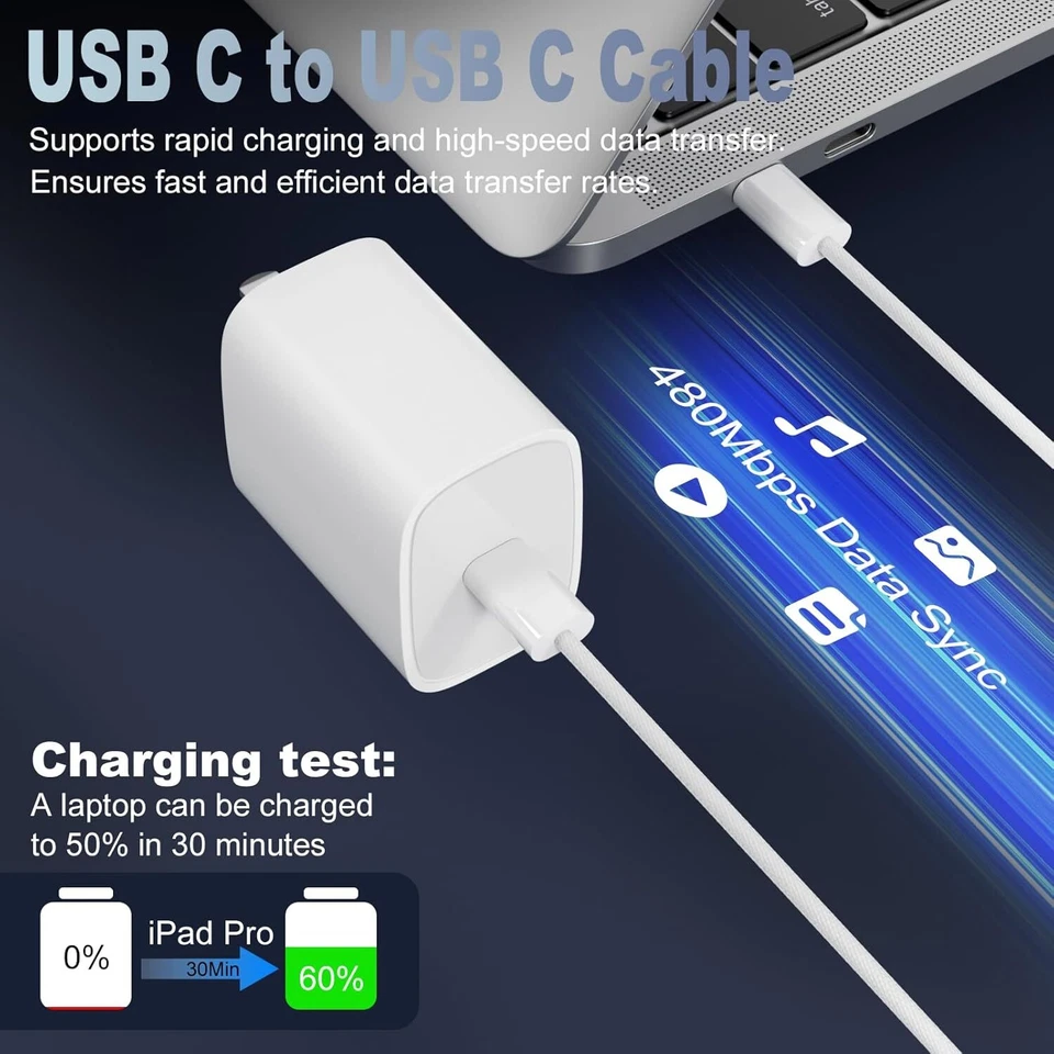 Fast Charger Braided Cable For iPhone 15 16 PD 60W Type USB C To USB C Data Cord - Image 2 of 4
