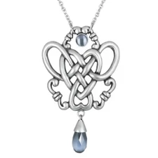 Heart Pendant Infinity Love Knot Stainless Steel w Blue Gray Cat Eye by controse