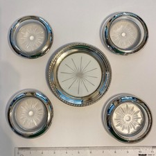 Sterling Silver Glass Coaster Lot Beaded 4 Frank M Whiting 4” & 1 Crown 5-1/4”