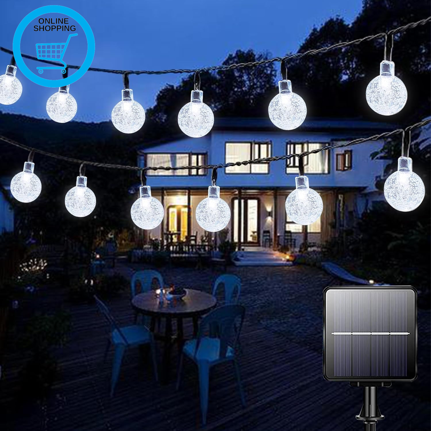 Solar Garden Lights Outdoor, 50 LED 7M/24Ft Solar String Lights Waterproof 8 Mod