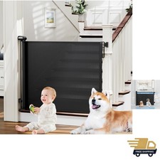 Retractable Baby Gate Aluminum Metal Black 54" Wide 34" Tall Indoor Outdoor