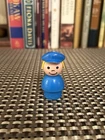 Vintage Fisher Price Wooden Little People Blonde Hair Blue Hat Girl Mailman