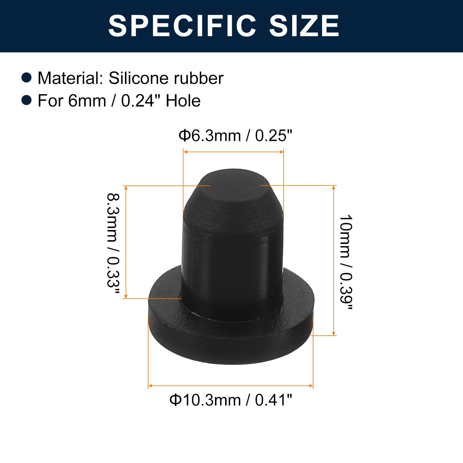 16pcs Black Rubber Stopper 6.3mm Plug Holes for 6mm/0.24" Hole