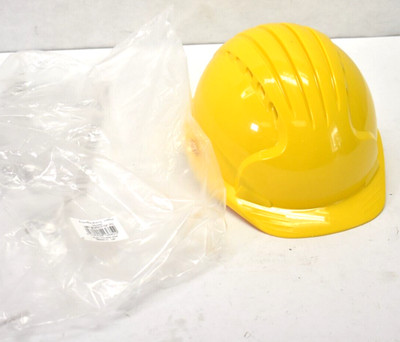 JSP Long Brim Ratchet Vented Yellow Hard Hat AJK170-000-204 w Webbing Helmet