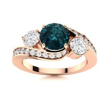925 Sterling Silver Rose Plated 5MM Round London Blue Topaz Three Stone Ring