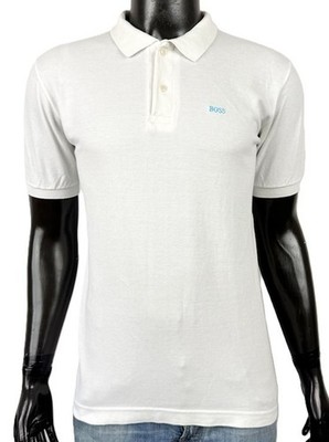 Hugo Boss Herren Poloshirt Weiß Vintage Logo Hellblau Größe M Baumwolle...