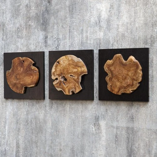 Uttermost Kolini Teak Wood Wall Decor in Black/Woodtone (Set of 3) - Picture 2 of 4