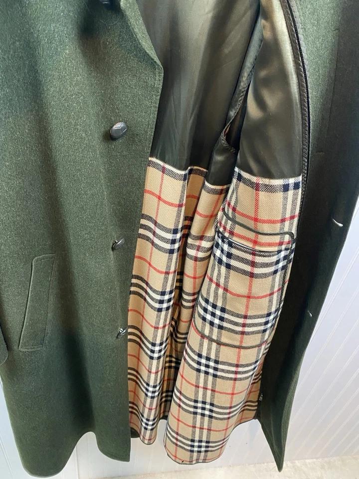Gabardina vintage años 80 Burberrys Loden para hombre 52 verde oscuro lana forro a cuadros Nova Foto 3 de 4