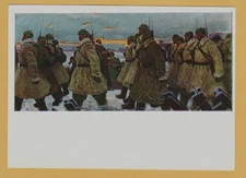 1967 WWII War  Soldiers Red Army going to the front ART OLD Soviet Postcard