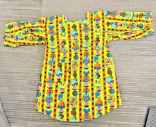 Vintage Mod Green Girls Floral Design House Childs Cotton Smock Apron Back Ties