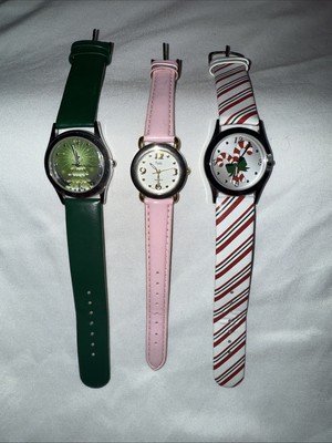 lot of 3 vintage quartz watches women - Avon Christmas - Pink Moulin Quartz