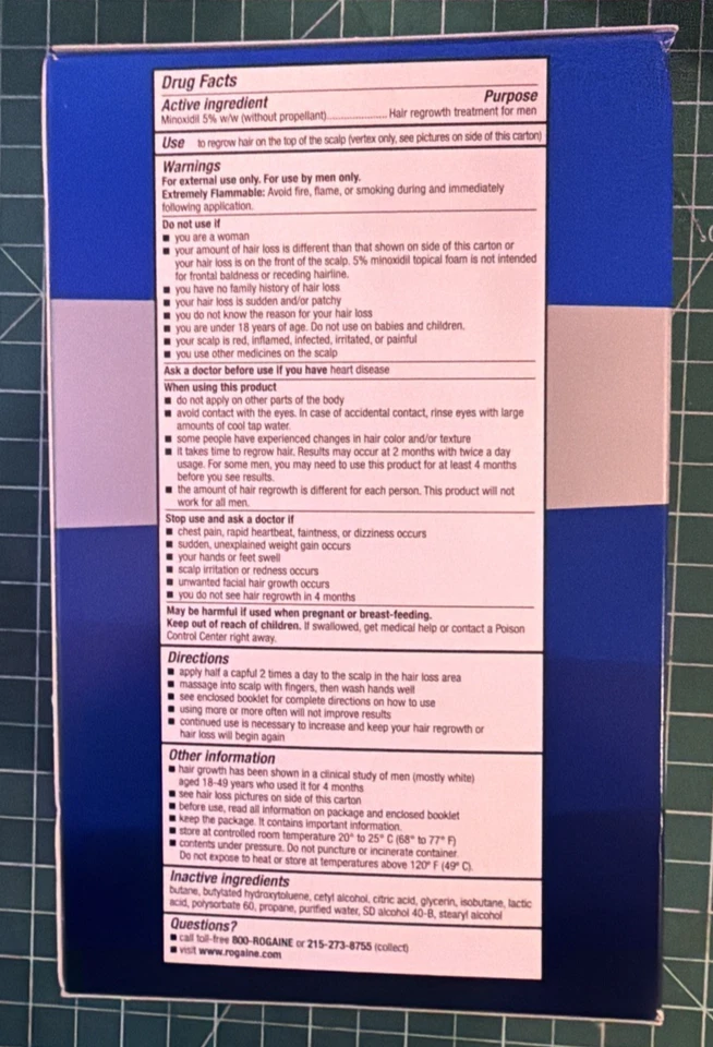 Tratamiento de regeneración del cabello con espuma sin perfume ROGAINE 5 % para hombre - Paquete de 3, caducidad 6/27 Foto 3 de 4