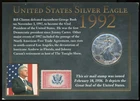 1992 1 Oz. .999 Pure American Silver Eagle w/Capsule in an Informational Frame