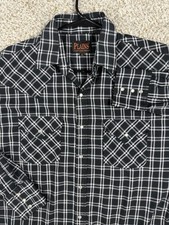 Men s Plains Western Wear Pearl Snap Plaid Long Sleeve Shirt Size Medium