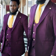 Street Men Suits Single Breasted Striped Wedding Prom Groom Tuxedos Regular Fit