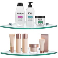 Sanbege 2 Pcs Tempered Glass Corner Shelf with 8 Brackets, 12 x 12 Floating Show