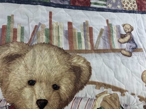 Blue Jean Teddy Crib Quilt Baby Blanket Wall Hanging 49x40” Handmade Machine Sew - Picture 6 of 24