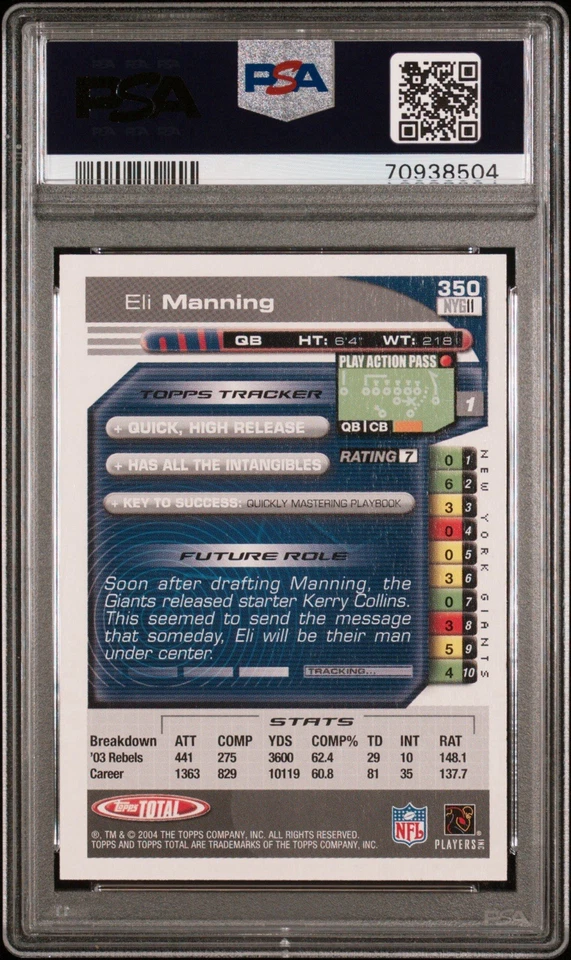 2004 Topps Total Eli Manning #350 Rookie PSA 10 Gem Mint RC! - Image 2 of 3