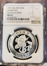 1997 IRELAND SILVER 25 EURO DORMOUSE MEDALLIC ISSUE NGC MS 69 RARE GEM TOP POP