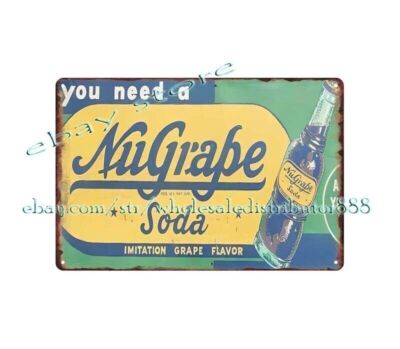 1950s NUGRAPE SODA POP drink dinner kitchen metal tin sign art