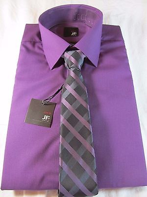 Various sz. FERRAR SLIM FIT DRESS SHIRT & TIE NWT J Purple Majesty Grid Tie