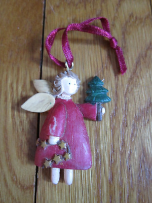 Small Angel Ornament Christmas Flat Holding Tree Stars 2'' Sweet Brunette